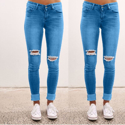 

Tailored Fashion Women Seasons Light Colour Casual Holed Washing Ripped Jeans Tight Pants