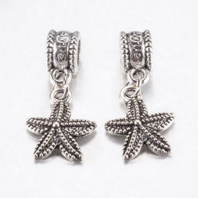 

Tibetan Style Alloy European Dangle Beads Large Hole Pendants Starfish Antique Silver 27mm Pendant 15x125x2mm Hole 45mm