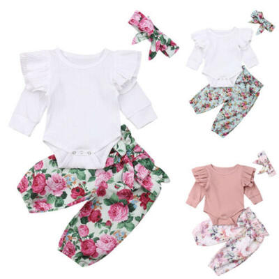 

Newborn Baby Girl Romper Tops Jumpsuit Floral Pants Headband Outfit Clothes Set