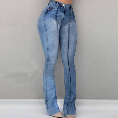 

〖Follure〗Womens High Waist Pocket Wide Leg Jeans Flared Skinny Trousers
