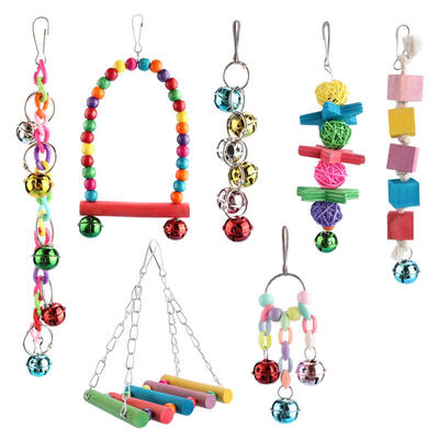 

Greensen 7PCS Colorful Parrot Toys Hanging Chew Funny Toys for Birds Home Decoration
