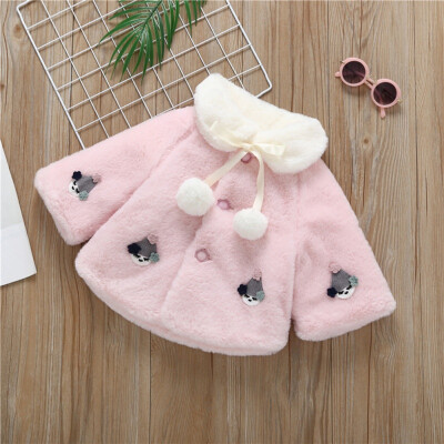 

Infant Baby Girls Coat 0-5T Autumn Warm Cartoon Print Coat Cloak Pearl Design Jacket Cute Kids Outerwear