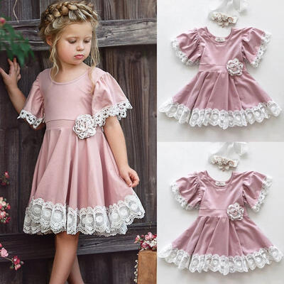 

Fshion Casual Kids Baby Girl Dress Lace Floral Party Dress Pageant Wedding Bridesmaid Dresses Formal Gown