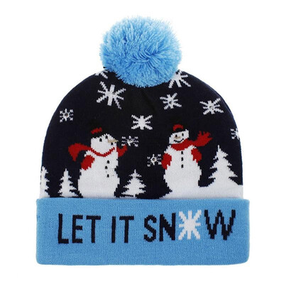 

Unisex LED Colorful Lighted Christmas Beanie Hat Knitted Cap Santa Claus Antler Snowflake Party Cap -3 Flashing Modes