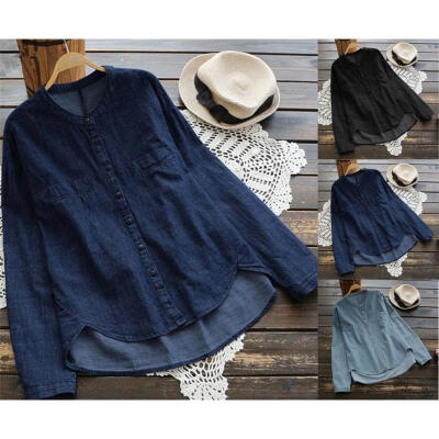 

Retro Women Blue Black Jean Soft Long Sleeve Shirt Tops Blouse Jacket Casual