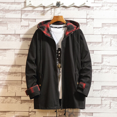 

Toponeto Mens Autumn Winter Casual Mid-length Hoodie Plaid Outdoor Windbreaker Coat