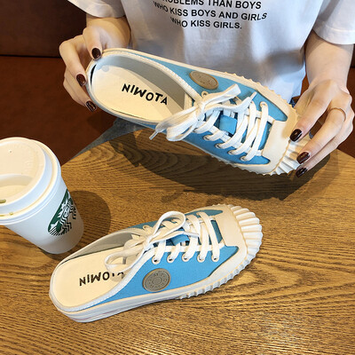 

Canvas Shoes Women Summer Half Slippers Shell Head Lazy Shoe Sandals with No Back Head