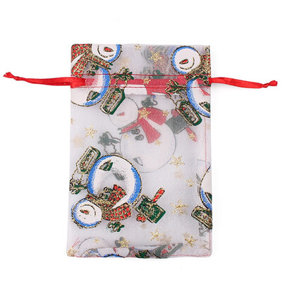 

Colored Santa Claus Christmas Organza Pouch Wire Mesh Element Jewelry Bags Packaging Drawable Organza Gift Bags