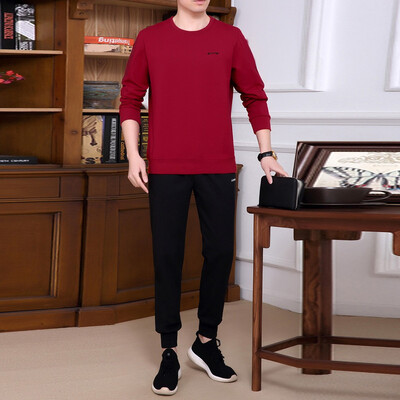 

Toponeto New Mens Autumn Suit Pure Color Comfortable Long-Sleeved Trousers Suit