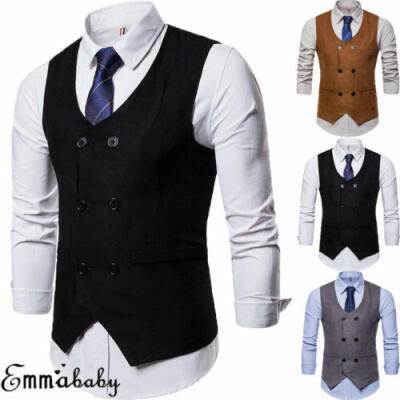 

UK Mens Waistcoat Formal Business Suit Retro Vest Slim Wedding Casual Coat Tops