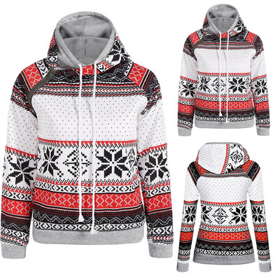 

Nomeni Women Christmas Print With Zipper Pullover Hooded Sweatshirt Tops