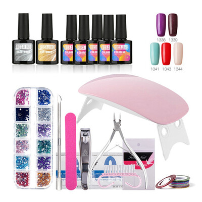 

ROSALIND Top & Base Coat Gel Nails Polish Kit Mini Lamp 5 colors Art Tools Kits