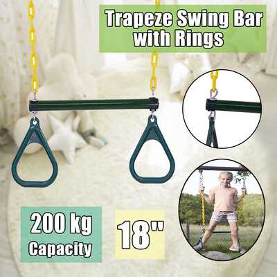

18" Heavy Duty Trapeze Swing Bar Seat Set Kid Climbing Play Fun Outdoor With Chains