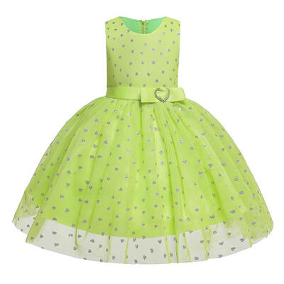 

Elegant Heart Pattern Bowknot Kids Tutu Dress Girl Summer Princess Dresses