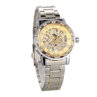

WINNER Men Automatic Watch Fashion Diamond Display Luminous Hands Gear Movement Retro Mechanical Skeleton Watches Luxury Casual Bu