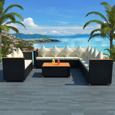 

6 Piece Garden Lounge Set with Cushions Poly Rattan Black