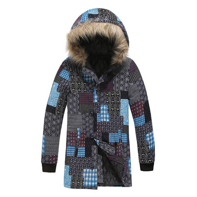

Fashion Mens Vintage Printed Warm Pocket Hooded Winter Jacket Faux Fur Coat Hot