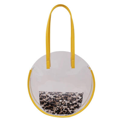 

Clear PVC Women Shoulder Handbags Leopard Clutch Round Beach Shopping Totes