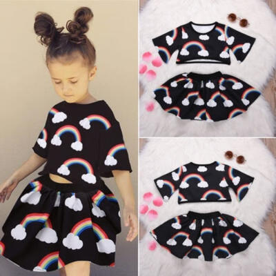 

New Toddler Kids Baby Girls Outfits Floral Clothes Rainbow Shirt TopsTutu Dress Set