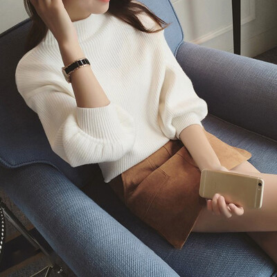 

Womens Half High Collar Lantern Sleeve Top Bottoming Sweater Tops Tights Sweater