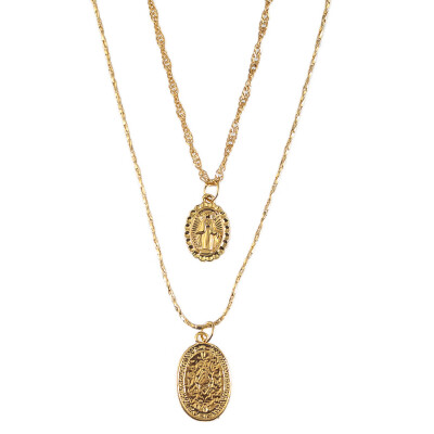 

Trendy Fashion Religious Style Multi Chain Necklace Gold Vintage Virgin Mary Pendant Necklace For Women Short Necklace