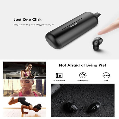 

Awei T5 Wireless Earphones Earbuds Sport Headphones In-ear Headphones BT50 One Key Control Waterproof Support Voice Call with Cha