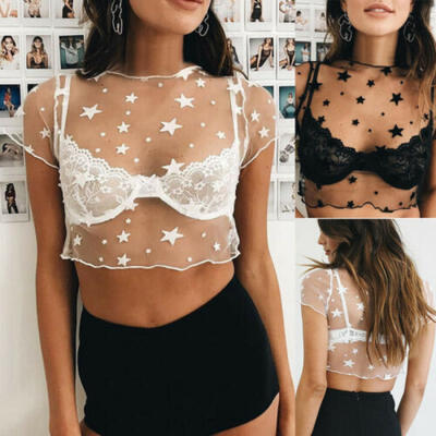 

Women Hollow Mesh Net T-Shirt Long Sleeve Tee Tops Transparent Blouse Clubwear