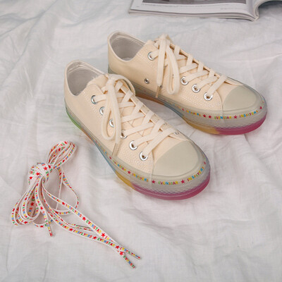 

Comet EVENSTAR transparent rainbow bottom canvas shoes female 2019 new students Korean version of the crystal floor shoes women