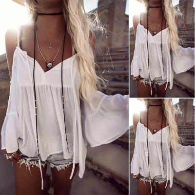 

Sexy Women&acutes Off Shoulder Tops Long Sleeve Shirt Casual Blouse Loose T-shirt