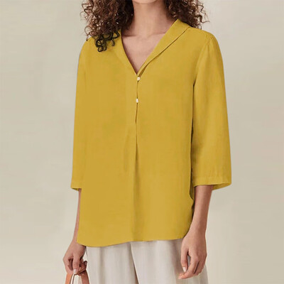 

Starmoon Women Casual Solid Three Quarter Sleeve V-Neck Cotton Tops T-Shirt Blouse