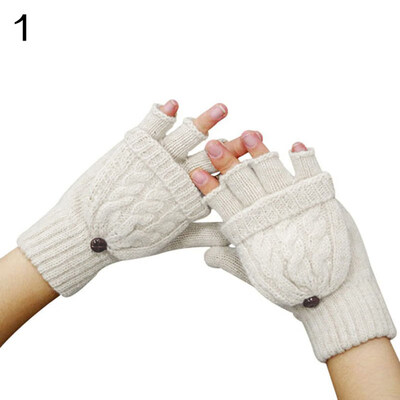 

Winter Womens Warm Soft Knitted Fingerless Mittens Cover Convertible Gloves
