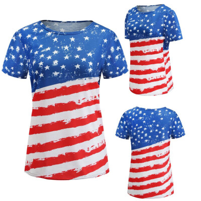 

Nomeni Fashion Women Stripe America Flag Printed O-Neck Short Sleeve Tops Blouse