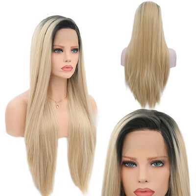

〖Follure〗Womens Fashion Front lace Wig Long Wave Gold Natural Looking Women straig Wig