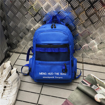 

Double shoulder bag male Korean version of large capacity couple western style embroidery impact color backpack junior high school