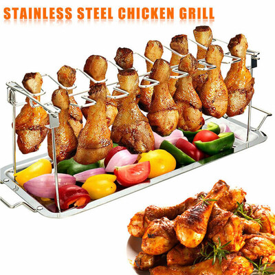 

Siaonvr Stainless Steel Chicken Wing Leg Rack Grill Holder with Drip Pan for BBQ