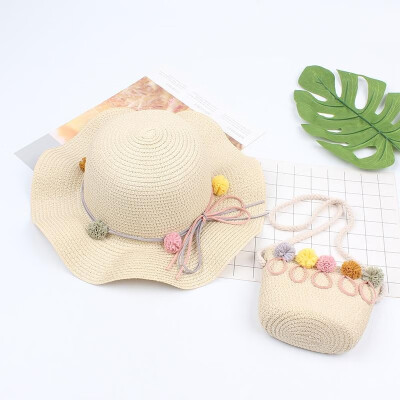 

Summer Children Girls Cute Flower Bowknot Straw Sun Hat Wide Brim Casual Foldable Beach Hats