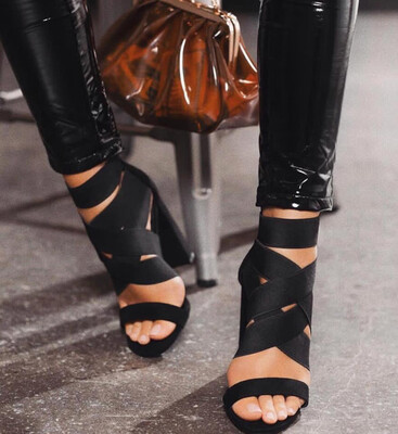 

Rose Sexy Ladies High-Heeled Sandals Women Elastic Band Shoe High Heel Roman Sandals