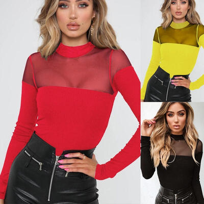 

Women Long Sleeve Bodysuit Stretch Ladies Leotard Body Tops T shirt Jumpsuit