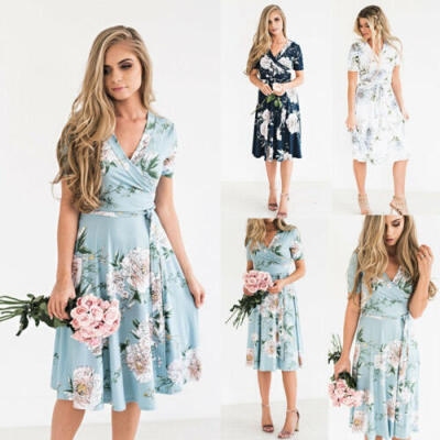 

Womens Summer Boho Floral Long Maxi Evening Party Cocktail Beach Dress Sundress