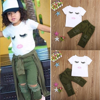 

Baby Gift Toddler Kids Baby Girls Eyelash Tops T-shirt Hole Hot Pants Outfits Set Clothes