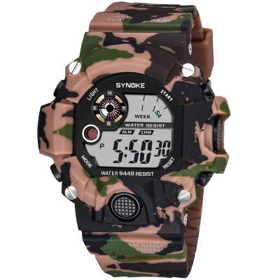 

SYNOKE Mens Digital Watch Stylish Camouflage Print Military Watch 30m Water Resistance