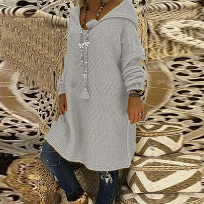 

Womens Fashion Casual Tunic Sweater Loose Solid Hooded Long Sleeve Pullovers