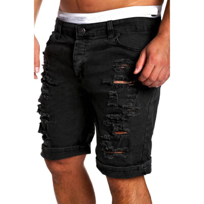 

Men Boy Skinny Runway Straight Short Denim Pants Destroyed Ripped Jeans Shorts