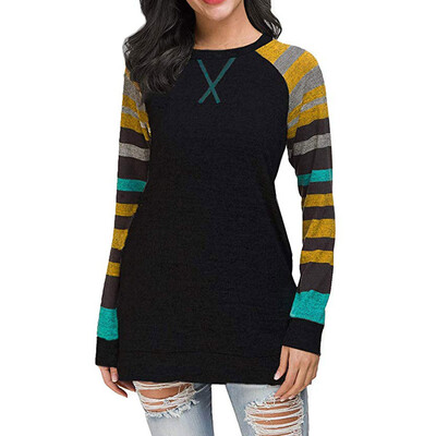 

Tailored Women Casual O-Neck Stripe Print Long Sleeves Loose T-Shirts Blouse Tops
