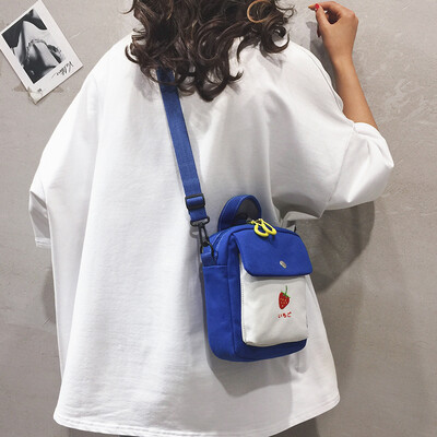 

Mini canvas bag female shoulder bag Japanese womens bag summer new 2019 popular embroidery Messenger bag female wild ins