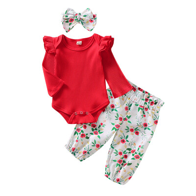 

Newborn Kid Baby Girl Clothes Knitted Tops Romper Floral Long Pants Outfit Set