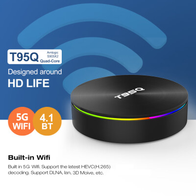 

T95Q Android 81 TV Box Amlogic S905X2 Quad Core 4GB DDR4 64GB EMMC BT41 Smart UHD 4K Set Top Box VP9 H265 24G & 5G Dual-band W