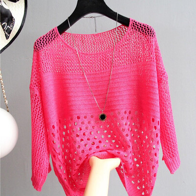 

Starmoon Women Hollowing Out Leisure O-Neck Tops Knitting Half Sleeve T-Shirt Blouse