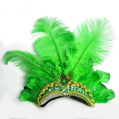 

Indian Crystal Crown Feather Headband Headdress Carnival Headpiece Headgear