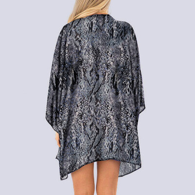 

Women Chiffon Kimono Snakeskin Print Open Front Wide Sleeve Loose Cool Beach Bikini Holiday Wear Cover Up